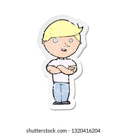 retro distressed sticker of a cartoon happy man