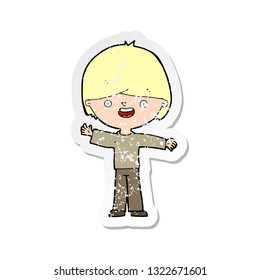 retro distressed sticker of a cartoon happy boy
