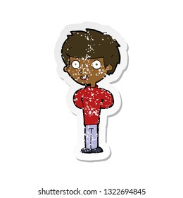 retro distressed sticker of a cartoon happy boy