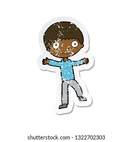 retro distressed sticker of a cartoon happy boy