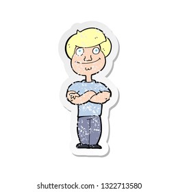 adesivo retro angustiado de um homem feliz desenho animado