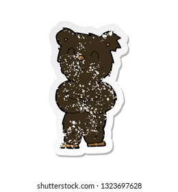 retro distressed sticker of a cartoon happy little black bear