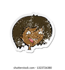 retro distressed sticker of a cartoon happy girl