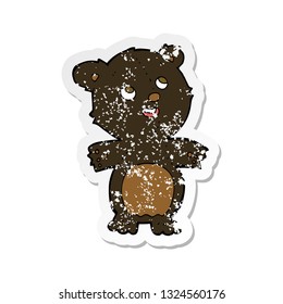 retro distressed sticker of a cartoon happy little black bear