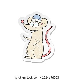 retro distressed sticker of a cartoon happy mouse