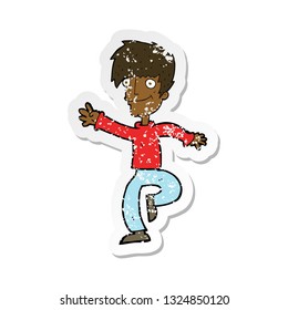 retro distressed sticker of a cartoon happy man dancing
