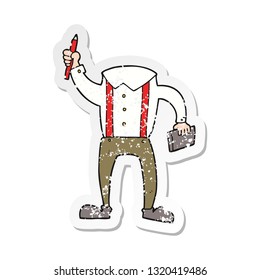 retro distressed sticker of a cartoon headless body with notepad and pen