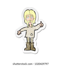 retro distressed sticker of a cartoon hippie man giving thumbs up symbol