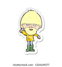 retro distressed sticker of a cartoon hippie man in wellington boots