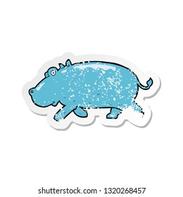retro distressed sticker of a cartoon hippopotamus