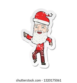 retro distressed sticker of a cartoon hipster santa claus