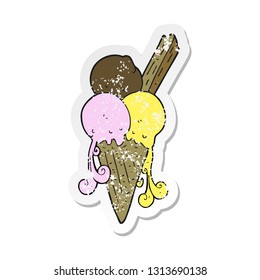 retro distressed sticker of a cartoon ice cream cone