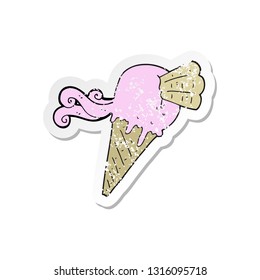 retro distressed sticker of a cartoon ice cream cone