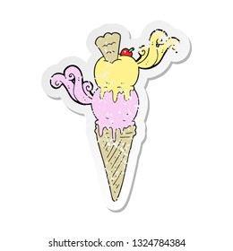 retro distressed sticker of a cartoon ice cream cone