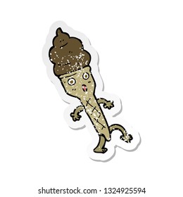 retro distressed sticker of a cartoon ice cream