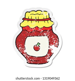 retro distressed sticker of a cartoon jar of jam