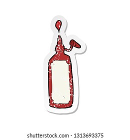 retro distressed sticker of a cartoon ketchup bottle
