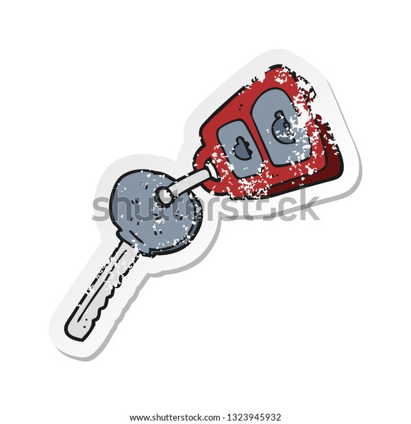 retro distressed\
sticker of a cartoon key