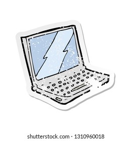 retro distressed sticker of a cartoon laptop computer