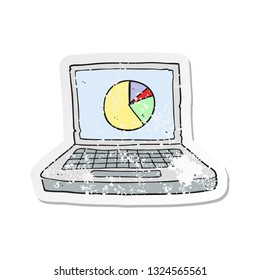 retro distressed sticker of a cartoon laptop computer with pie chart