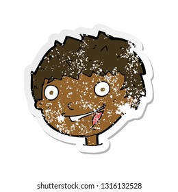retro distressed sticker of a cartoon laughing boy