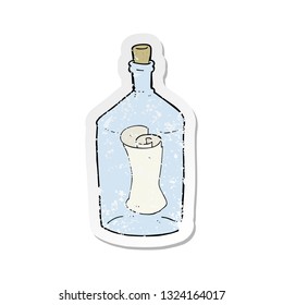 retro distressed sticker of a cartoon letter in bottle