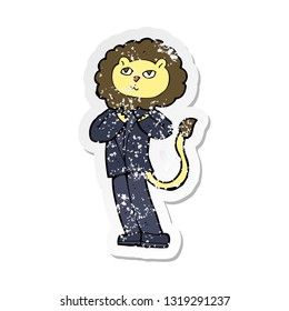 pegatina retro angustiada de un empresario de un león de caricatura