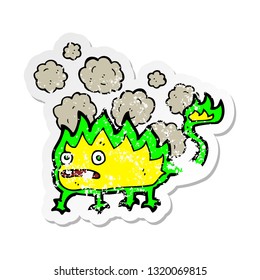 retro distressed sticker of a cartoon little fire demon