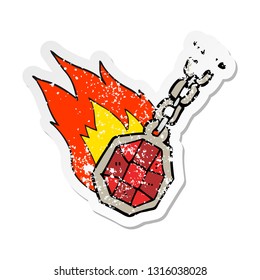 pegatina retro angustiada de un pendant mágico de dibujos animados