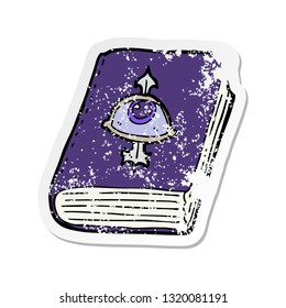 retro distressed sticker of a cartoon magic spell book
