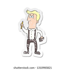 retro distressed sticker of a cartoon man with notebook
