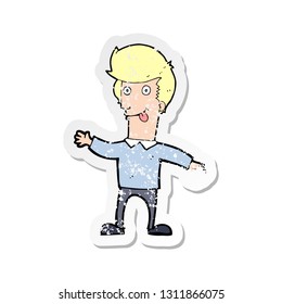 retro distressed sticker of a cartoon man sticking out tongue