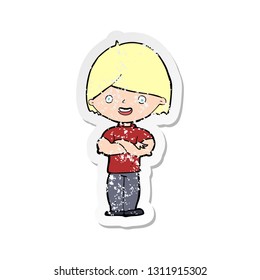 retro distressed sticker of a cartoon man with crossed arms