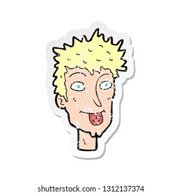 retro distressed sticker of a cartoon man sticking out tongue