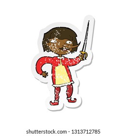 retro distressed sticker of a cartoon man with sword