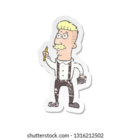 retro distressed sticker of a cartoon man with notebook