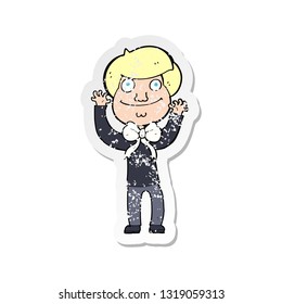 retro distressed sticker of a cartoon man wearing bow tie