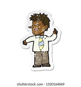 retro distressed sticker of a cartoon man with good idea