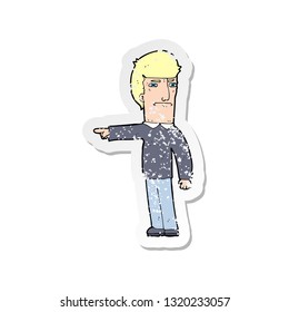 retro distressed sticker of a cartoon man pointing
