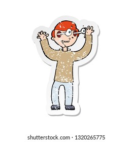 retro distressed sticker of a cartoon man with eyes popping out of head