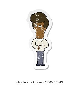 retro distressed sticker of a cartoon man staring