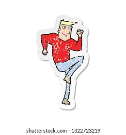 retro distressed sticker of a cartoon man jogging on spot