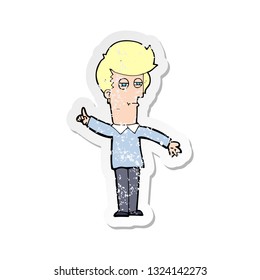 retro distressed sticker of a cartoon man narrowing eyes