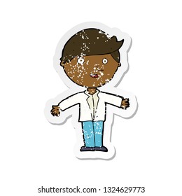 retro distressed sticker of a cartoon man in casual jacket