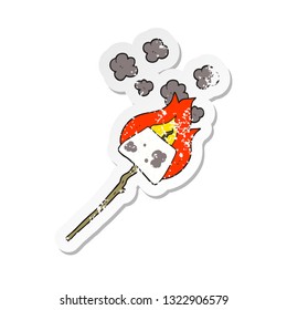 retro distressed sticker of a cartoon marshmallow on stick