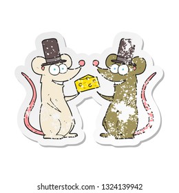retro distressed sticker of a cartoon mice with cheese