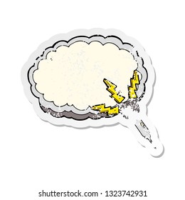retro distressed sticker of a cartoon microphone and space for text cloud