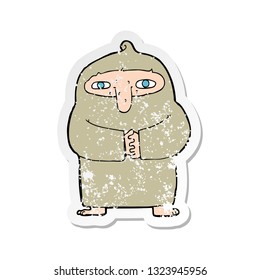 retro distressed sticker of a cartoon monk in robe