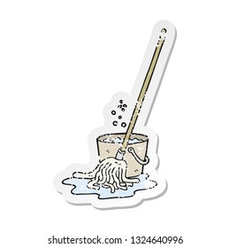 retro distressed sticker of a cartoon mop and bucket