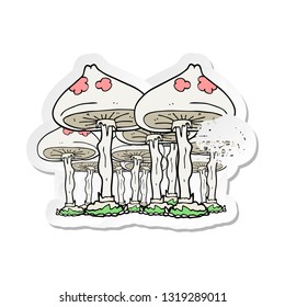 retro distressed sticker of a cartoon mushrooms